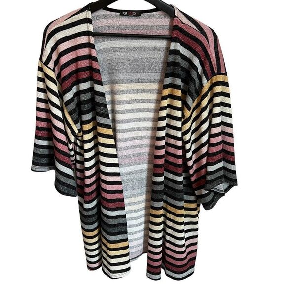 Vision USA Rainbow Striped Kimono Cardigan Womens Small Glitter Sparkle - Picture 1 of 5